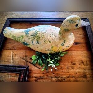 Vintage Wooden Decoupage Duck Signed